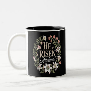 He Is Risen Alleluia Floral Christian Easter Two-Tone Coffee Mug