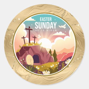 He is Risen and Celebration of Resurrection Sunday Classic Round Sticker