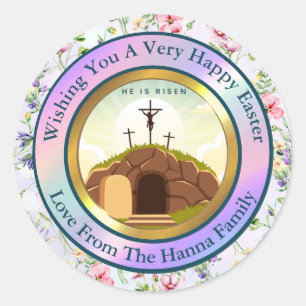 He is Risen and Celebration of Resurrection Sunday Classic Round Sticker