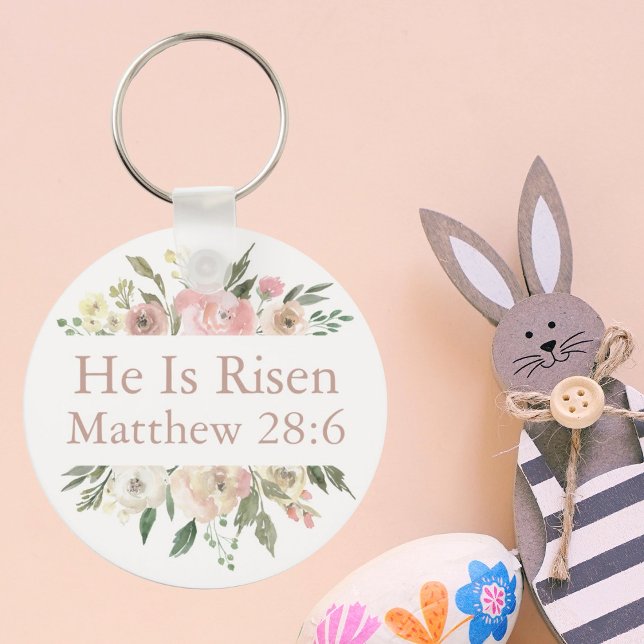 He is Risen Beautiful Pink Floral Bible Verse Keychain (Creator Uploaded)