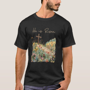 He Is Risen Boho Cottagecore Easter for Christian  T-Shirt