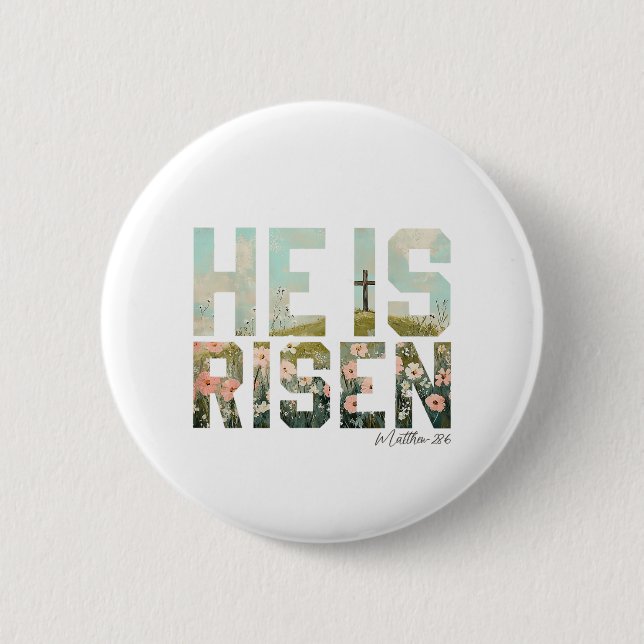 He is Risen Boho Easter Christian Jesus 2 Inch Round Button (Front)