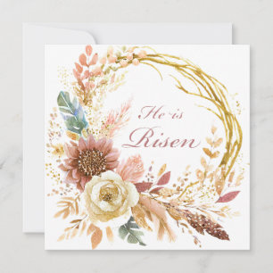 He is Risen boho floral wreath Easter Holiday Card