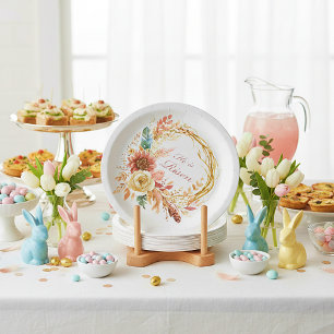 He is Risen boho floral wreath Easter Paper Plate