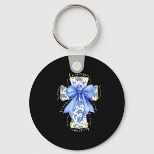 He Is Risen Christian Cross Jesus Bible Verse Happ Keychain