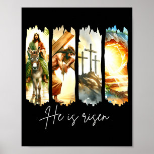 He Is Risen Christian Cross Jesus Bible Verse Happ Poster