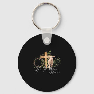 He Is Risen Christian Cross Jesus Sheep Bible Vers Keychain