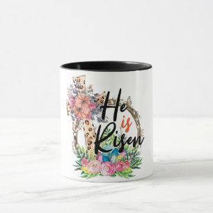 He is risen christian easter mug