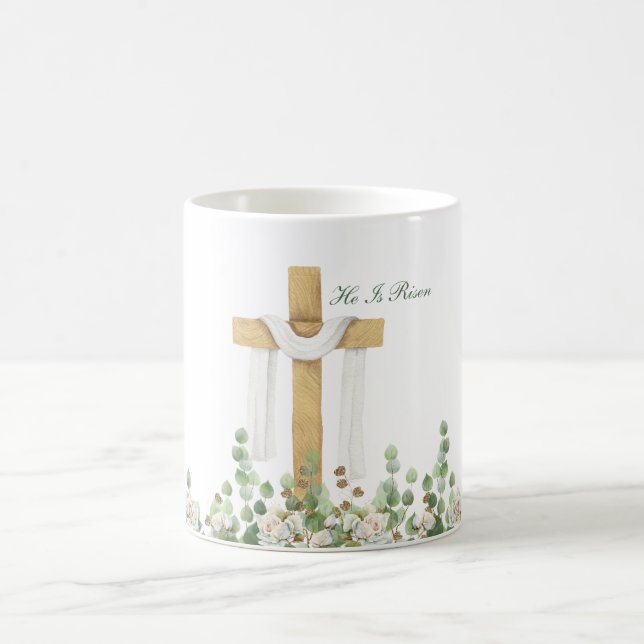He Is Risen Christian Easter Personalized Coffee Mug (Center)