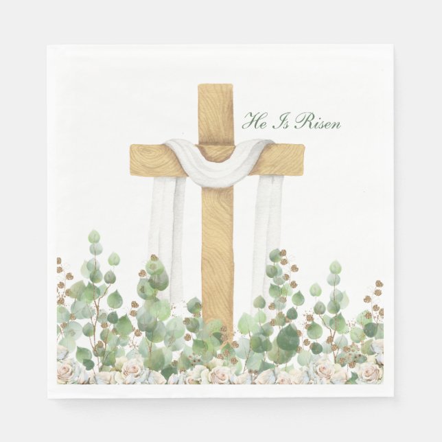 He Is Risen Christian Easter Personalized Napkin (Front)
