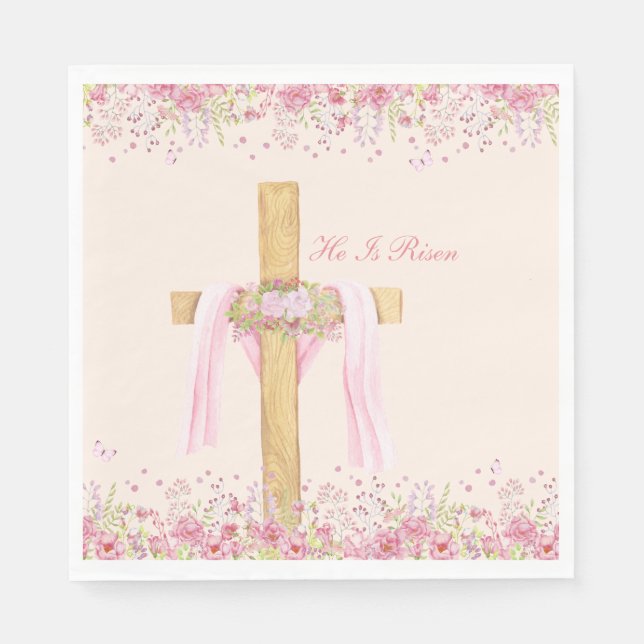 He Is Risen Christian Easter Personalized Napkin (Front)