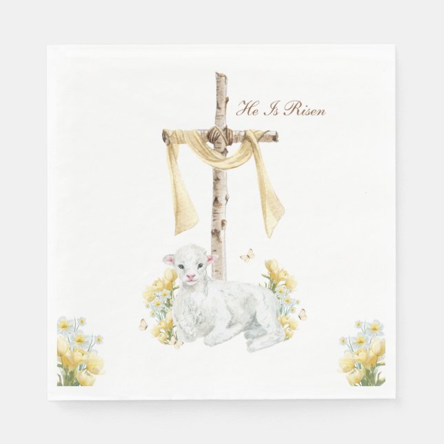 He Is Risen Christian Easter Personalized Napkin (Front)
