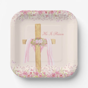 He Is Risen Christian Easter Personalized Paper Plate