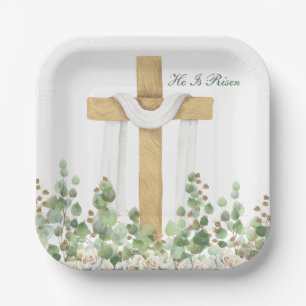 He Is Risen Christian Easter Personalized Paper Plate