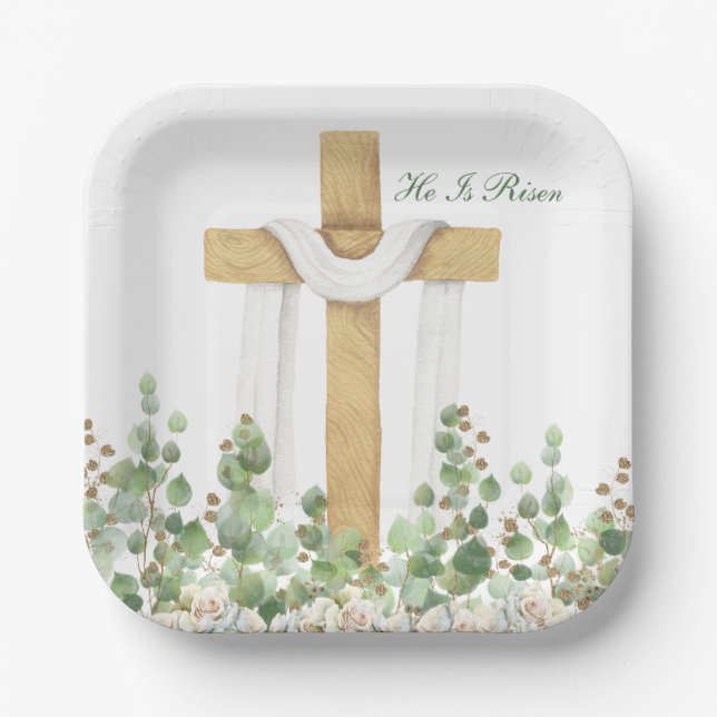 He Is Risen Christian Easter Personalized Paper Plate (Front)