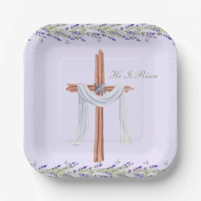 He Is Risen Christian Easter Personalized Paper Plate (Front)