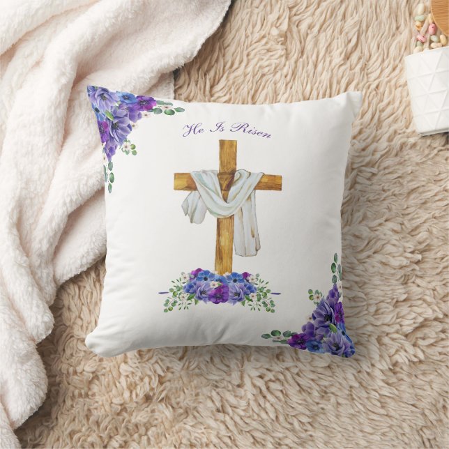He Is Risen Christian Easter Personalized Throw Pillow (Blanket)