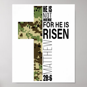 He Is Risen Christian Easter Verse Green Camo Cros Poster