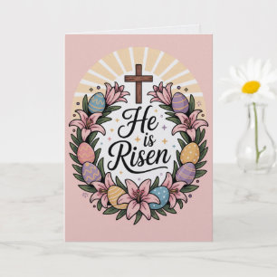 He Is Risen Circular Lily Wreath Kawaii Easter Card
