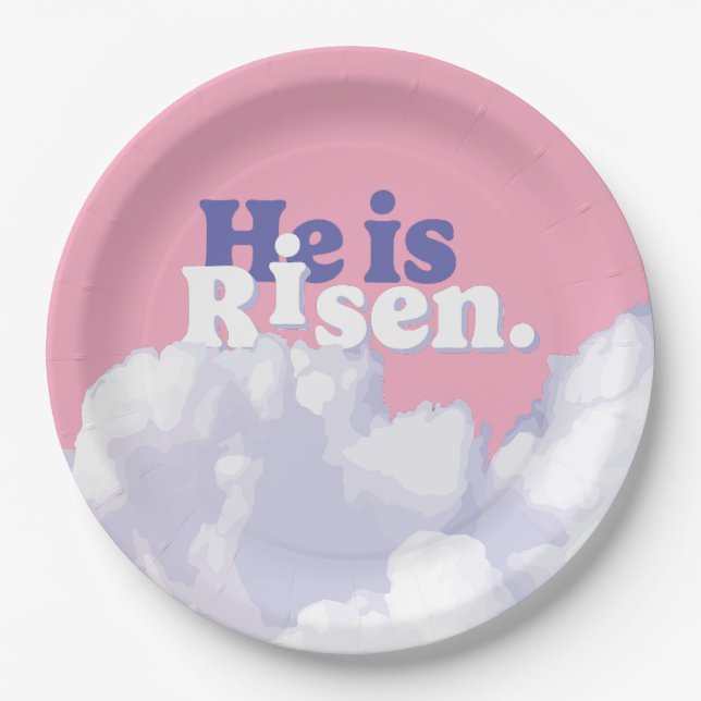 He is Risen Clouds Easter Paper Plates (Front)