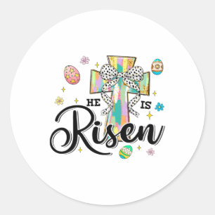 He Is Risen Cross Coquette Bow Eggs Christian East Classic Round Sticker