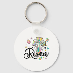 He Is Risen Cross Coquette Bow Eggs Christian East Keychain