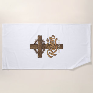 He Is Risen Cross Crown of Thorns Christian Shirt_ Beach Towel