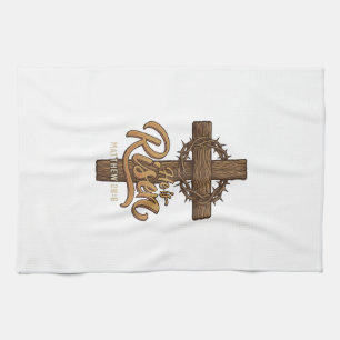 He Is Risen Cross Crown of Thorns Christian Shirt_ Kitchen Towel