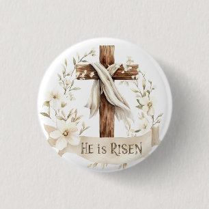 He is Risen Cross   Easter 1 Inch Round Button