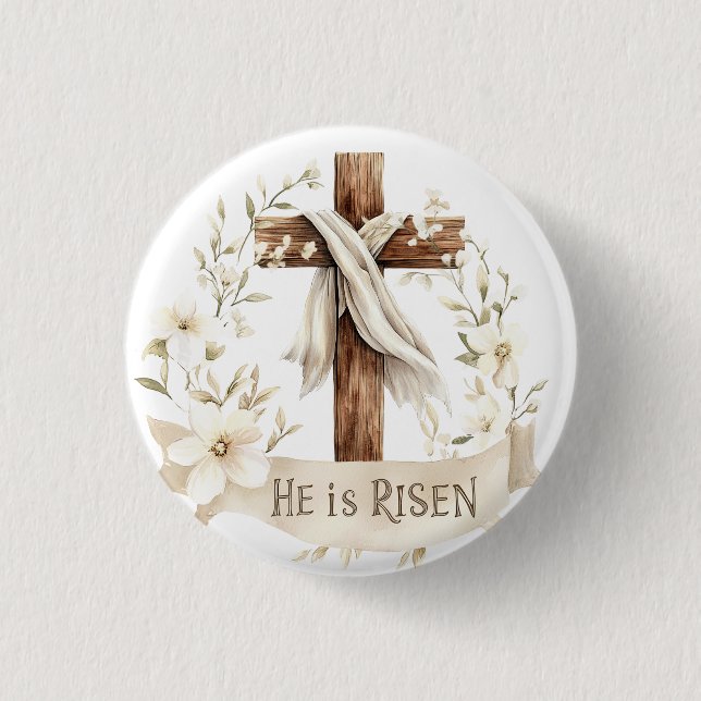 He is Risen Cross | Easter 1 Inch Round Button (Front)