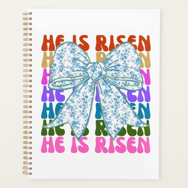 He Is Risen Cross Easter Floral Coquette Bow  Planner (Front)