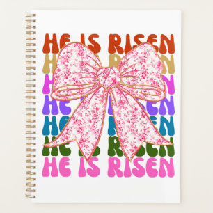 He Is Risen Cross Easter Floral Coquette Bow Planner