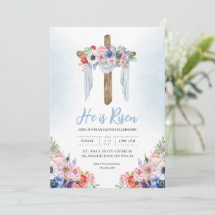 He Is Risen Cross Easter Spring Celebration Invitation