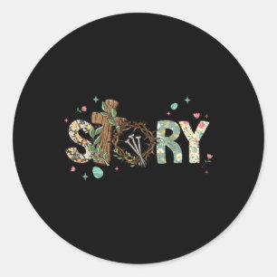 He Is Risen Cross Jesus Easter Day Christians True Classic Round Sticker