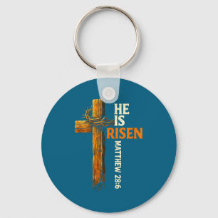 He is risen cross jesus religious christian faith keychain