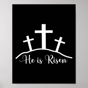He Is Risen Cross Jesus Religious Easter Day Chris Poster