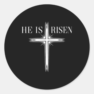 He Is Risen Cross Jesus Religious Happy Easter Day Classic Round Sticker