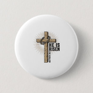 He Is Risen Cross Matthew 28_6 Vintage Christian D 2 Inch Round Button