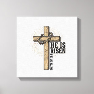 He Is Risen Cross Matthew 28_6 Vintage Christian D Canvas Print