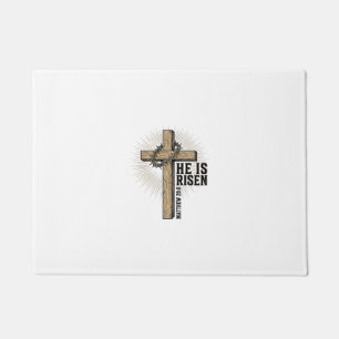 He Is Risen Cross Matthew 28_6 Vintage Christian D Doormat