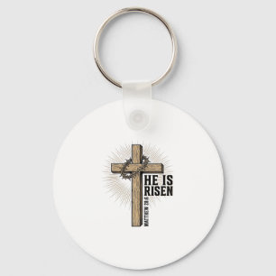 He Is Risen Cross Matthew 28_6 Vintage Christian D Keychain