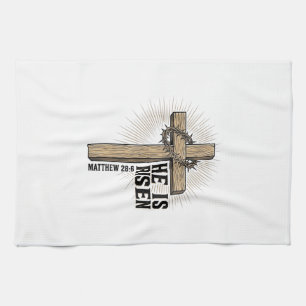 He Is Risen Cross Matthew 28_6 Vintage Christian D Kitchen Towel