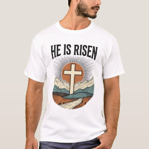 He Is Risen Cross Sunrise Christian Easter Shirt D
