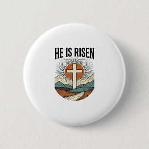 He Is Risen Cross Sunrise Christian Easter Shirt D 2 Inch Round Button