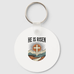 He Is Risen Cross Sunrise Christian Easter Shirt D Keychain