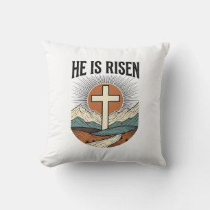 He Is Risen Cross Sunrise Christian Easter Shirt D Throw Pillow