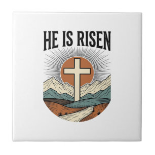 He Is Risen Cross Sunrise Christian Easter Shirt D Tile