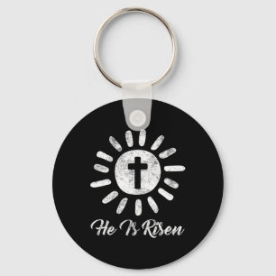 He Is Risen Cross Vintage Happy Easter Keychain