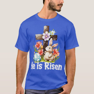 He Is Risen Cute Bunny Christianity Cross  T-Shirt