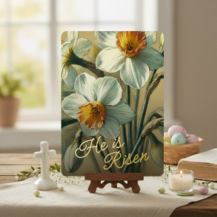 He Is Risen Daffodil Floral Gold Foil Card